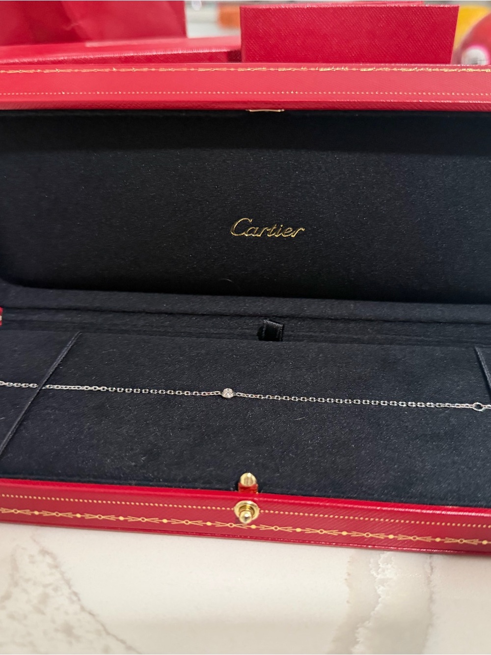 Cartier White Gold Diamond Station Necklace - Silver